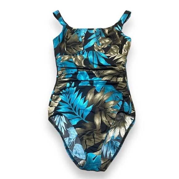 Lands End Swim Women 12 Blue Floral One Piece Feminine Preppy Tropical Summer - Picture 1 of 14